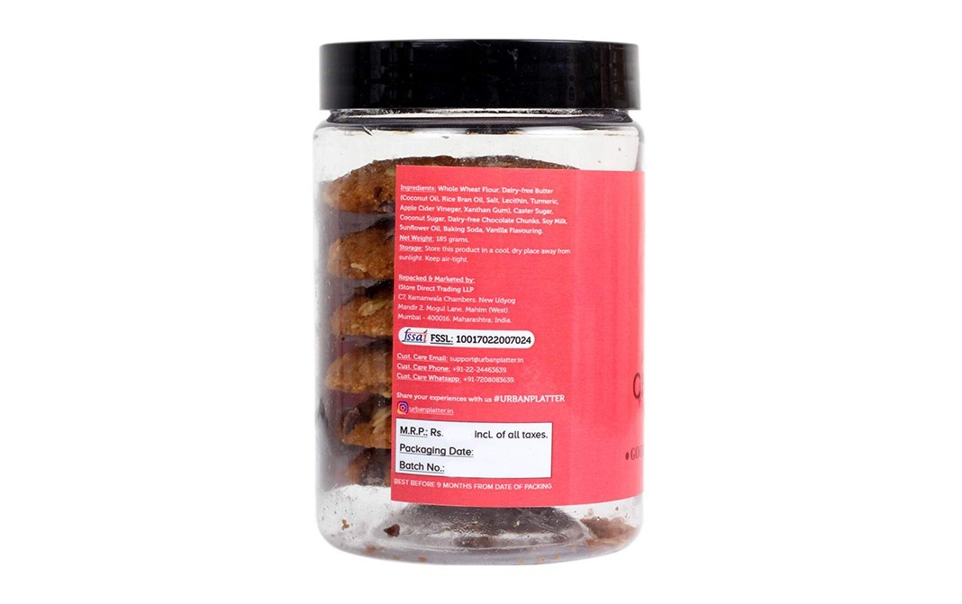 Urban Platter Chocolate Chunk Gourmet Chunky Cookies   Plastic Jar  185 grams